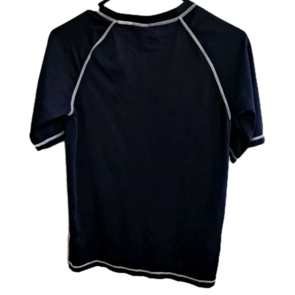 Gymboree Boys 14 Navy Short Sleeve Rash Guard Swim Shirt Shark